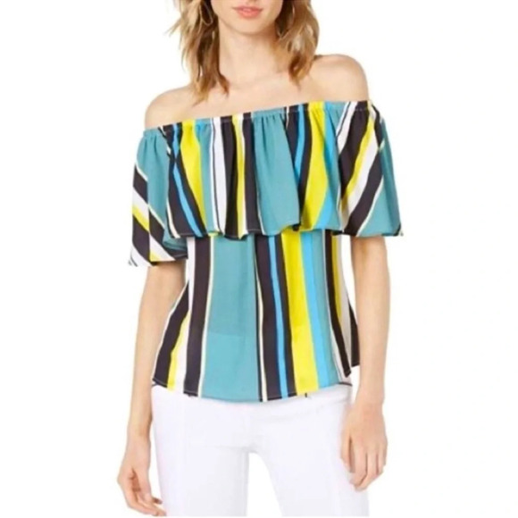 BAR lll Off Shoulders Colorful Sky Dream Wide Stripes Blouse Size S - Picture 1 of 9